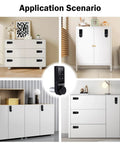 Heavy Duty Electronic Cabinet Deadbolt Lock Featuring Touch Password Keyless Entry on various white furniture for secure storage.