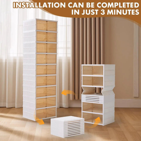 2x9 Tier Collapsible Shoe Rack Organizer With Door, Large Plastic Shoe Cabinet For Entryway, Holds 18 Pairs, Foldable Shelves