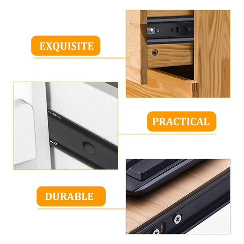 Heavy Duty Side Mounted Ball Bearing Drawer Slides With Full Extension Smooth As Butter Cold Rolled Steel Cabinet Rails, close-up of practical installation.