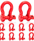 Ten red Five Eighths Inch D Ring Shackles Heavy Duty Forged Carbon Steel With Screw Pin Working Load Limit 3.25 Tons 6500 Lbs