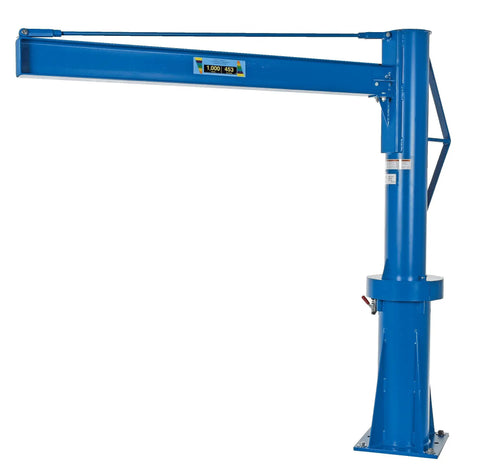 Straight Up Pro Grade Transportable Multi Station Jib Crane With Six Inch High I Beam Four Inch Flange Manual Hand Brake side view