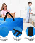 Heavy Duty Extra Large Blue Moving Bags With Strong Zipper And Backpack Handles, 24.5 Gallon Capacity, 29 Inches Long By 15 Inches Wide