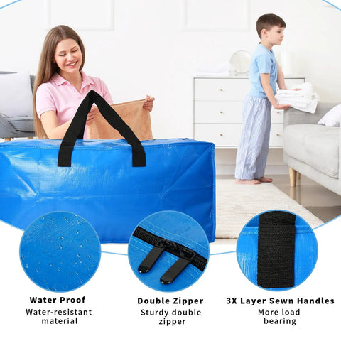 Heavy Duty Extra Large Blue Moving Bags With Strong Zipper And Backpack Handles, 24.5 Gallon Capacity, 29 Inches Long By 15 Inches Wide