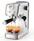 20 Bar Espresso Machine With Professional 10mm Milk Frother Steam Wand Stainless Steel Coffee Maker brewing two espressos