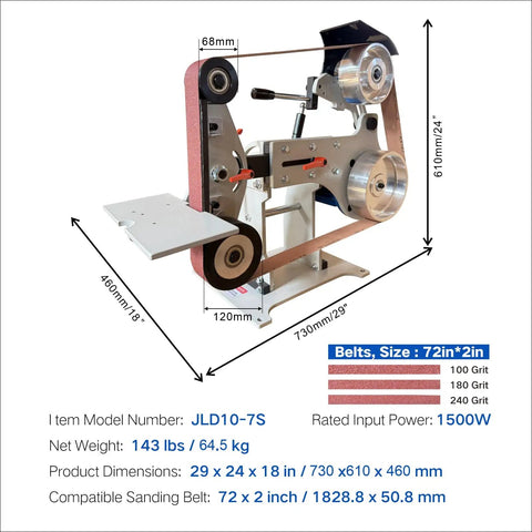 Tough As Nails 2X72 Belt Grinder Sander with 1500W motor, 72x2 inch belt, perfect for precision metal and woodworking tasks.