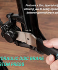 Rotor Truing Fork 2 In 1 Bike Rotor Tool And Hydraulic Piston Press For Bicycle Disc Brakes in use on a bike brake.