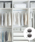 White closet interior with hanging clothes, focus on Concealed Stainless Steel Cabinet Door Knob Pull 78cm Length No-Fuss 2.76 Inch Circle