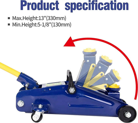 2 Ton Hydraulic Floor Jack With 4000 Lb Lift Capacity, Heavy Duty Car Jack Trolley For Home Garage, Blue Steel Construction