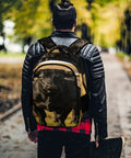 Person wearing Black Longhorn Bull Printed Unisex Backpack With Large Capacity, streetwear look on sidewalk with skateboard