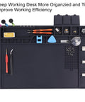 Magnetic Silicone Soldering Mat 932F Heat Resistant Pro Grade Electronics Repair Surface with tools and compartments