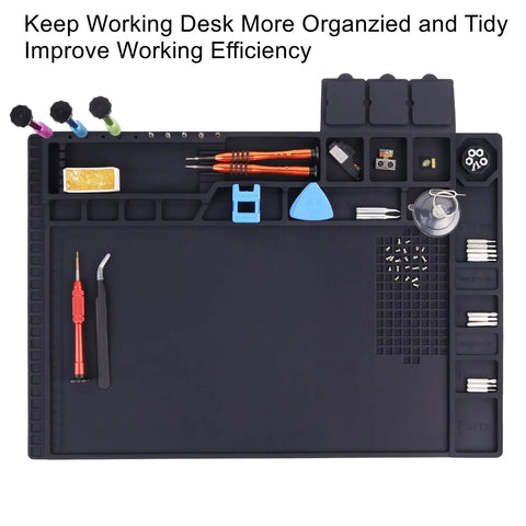 Magnetic Silicone Soldering Mat 932F Heat Resistant Pro Grade Electronics Repair Surface with tools and compartments