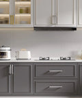 Kitchen cabinetry featuring Top Shelf Slick Brushed Nickel Cabinet Pulls And Drawer Handles, 7.5 Inch, modern design.