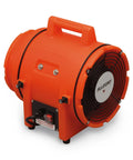 8 Inch Axial AC Plastic Blower With One Third HP High Output, beefy 831 CFM, orange ventilator with handle, front view
