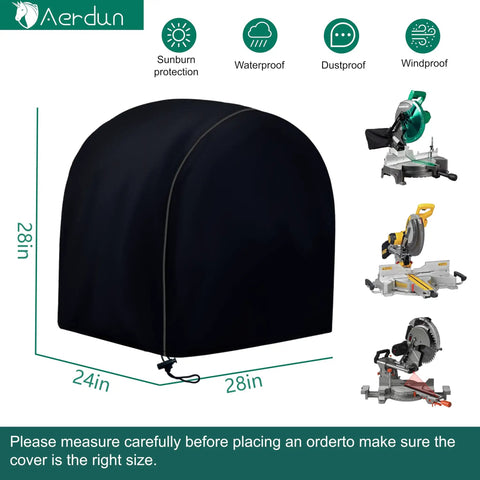 Heavy Duty 600D Oxford Black Miter Saw Cover For Woodworking Bench Tools Up To 28 By 24 By 28 Inches, waterproof and dustproof.