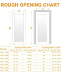 Rough opening chart for 32 By 80 Inch Clear Glass Slab Door Six Lite Glass French Interior Design Prehung Paintable Single Panel.