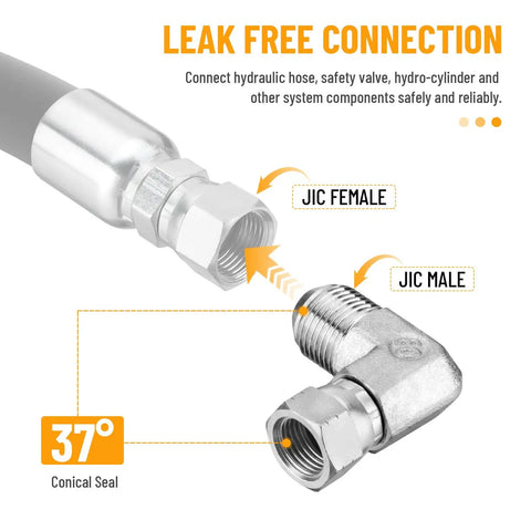 5 Pack 90 Degree JIC 37 Degree Hydraulic Elbow Fittings Half Inch JIC Male X Half Inch JIC Female With Beefed-Up Protection Cover Swivel Crimp
