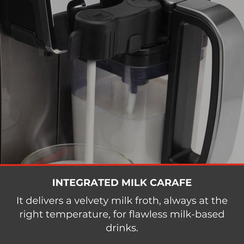 Top Shelf Super Automatic Espresso Machine Crafting One Touch Cappuccino Latte Macchiato Ristretto And Flat White For Your Kitchen Game Changing Setup In Anthracite with integrated milk carafe pouring milk