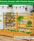 Two Panel Outdoor Privacy Fence With Planter Box For AC Unit No Dig Kit Wood Privacy Screen Enclosure For Patio Backyard Trash Can And Pool Equipment 34 W X 40 H with plants and string lights.