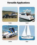 Various uses for Beefy Heavy Duty Boat Trailer Transom Straps 2 Inch By 48 Inch Adjustable with 1,500 Lb Break Strength and S Hooks.