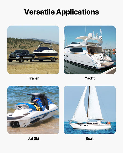 Various uses for Beefy Heavy Duty Boat Trailer Transom Straps 2 Inch By 48 Inch Adjustable with 1,500 Lb Break Strength and S Hooks.