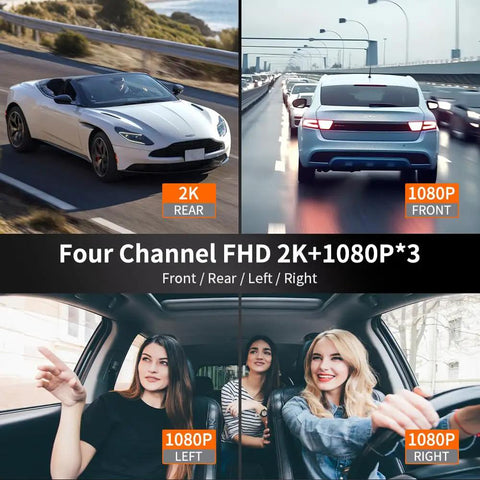 All-Around 360 Dash Cam With Four Lenses, Front, Rear, Interior And Side Views, 2K+1080P, vehicle coverage example