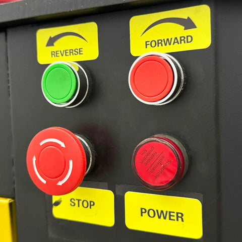 Control panel buttons for Heavy Duty Automatic Steel Bar Circle Bender, featuring stop, forward, reverse, power controls.