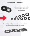 Internal Tooth Starlock Locking Washers Set 340 Pcs Including Push On Speed Clips Fasteners Assortment Kit displayed