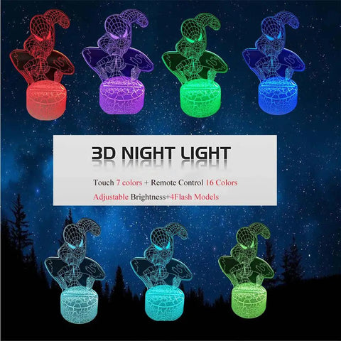 3D Illusion LED Night Light For Kids With 16 Color Changing Modes, Touch And Remote Control superhero themed lamps displayed