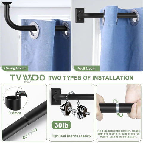 Wrap Around Blackout Curtain Rods 28 To 48 Inch Adjustable Window Rod Heavy Duty Curved French Metal Drapery Bar Matte Black Installation Options