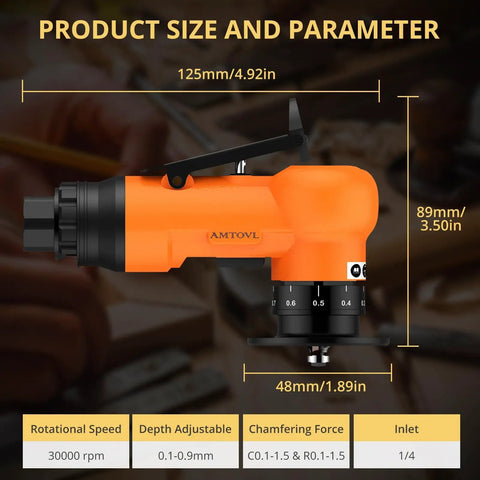 Mini Pneumatic Chamfer Tool Set With Twenty Blades, Ten C Angles And Ten R Angles, dimensions and parameters shown