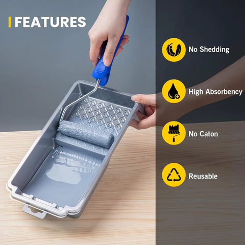 Using 4 Inch Paint Tray With Liners Kit Includes 10 Disposable Liners And Roller Frame For Small Projects Cabinets And Crafts DIY Cleanup Pro Grade Reusable Gray Plastic Tray
