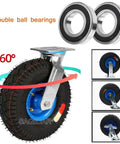 Built Tough High Elastic Rubber Caster Wheels That Roll Slick With Swivel Brake Lock And Reinforced Steel Base For Tool Carts Toolboxes Garage Gear 2 Pack 10 Inch showing 360-degree swivel wheel with steel plate.