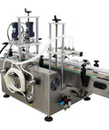 Desktop Four Head Magnetic Pump Filling And Capping Machine For Liquids Five To One Thousand Ml with stainless steel frame.