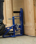 Hands Free Solid Steel Door Clamp And Installation Stand For Pros, Heavy Duty Door Jig With Foot Operated Lift shown in use