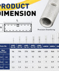 Diagram of 40 Piece Non Insulated Butt Connectors Kit With Heat Shrink Tubing For Auto And Marine Wiring, AWG4 dimensions.