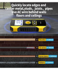 Heavy Duty Wall Scanner And Electronic Stud Finder With Live AC Wire And Metal Pipe Detection, showing detection capabilities on a wall.