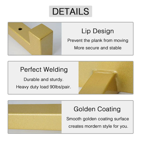 Gold 12 Inch Floating Shelf Brackets Set Of 6 With Lip Heavy Duty Industrial Wall Mounted Shelf Supports with detailed features