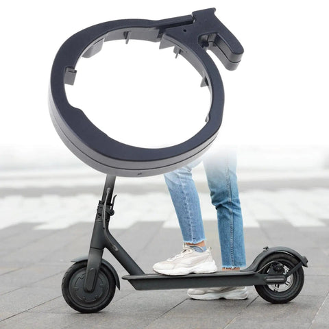 Electric Scooter Guard Rings Front Tube Replacement Kit shown with folding scooter and alloy black ring detail