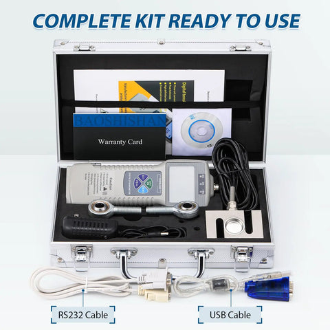 Digital Force Gauge With External Sensor, 5000N Capacity, Heavy Duty Tension And Compression Tester For Destructive Testing, High Precision Sensor For Flexible Measurements. Complete kit with cables in case