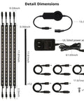 Dimensions and components of Smart LED Under Cabinet Lighting Kit With Alexa Voice And App Control Six 12 Inch Dimmable Linkable Light Bars
