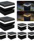Top Shelf Solar Post Cap Lights 8 Pack Offering Easy Swap Between 3000K And 6000K Led, black solar lights on posts showcasing dual color settings.