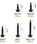 Self Tapping Screws For Metal Assortment Pack With Driver 180 Pieces Black Oxide 410 Stainless Steel Diameter No 8 Length