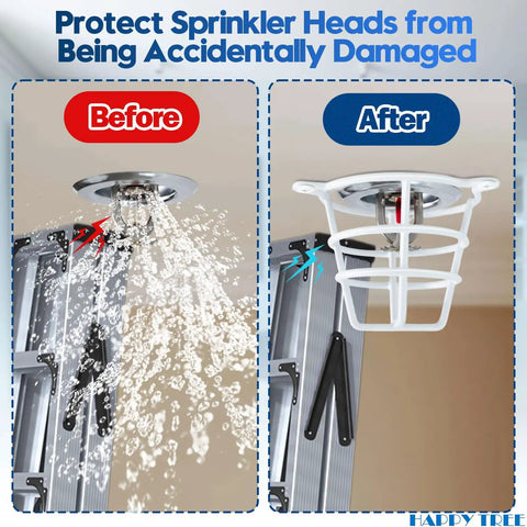 Clean White Fire Sprinkler Head Guard Cover 10 Pack Heavy Duty Ceiling Protector installation before and after with water spray