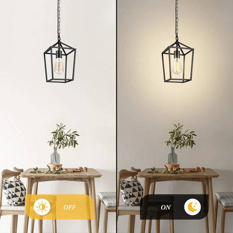 Rustic Black Pendant Light For Kitchen Island Industrial Hanging Lantern With Metal Cage Chandelier 49 Inch Adjustable Chain