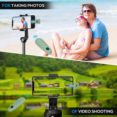 Image showcasing RF Remote Page Turner Clicker For Kindle Paperwhite Scribe Oasis And Tablets Green Hands Free Reading Accessory With Camera Trigger For Phone And Tablet Video Recording used for taking photos and video shooting outdoors.