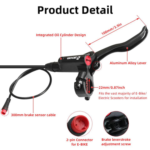 Zoom Hb875E Ebike Hydraulic Disc Brake Upgrade Kit With 160mm Rotors And Pre-Bled Mineral Oil Dual Piston Calipers For Mountain Road Bikes close-up of aluminum alloy lever with integrated oil cylinder.