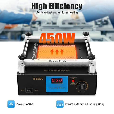 Infrared Pro Grade Preheating Station For SMD PCB Rework And BGA Welder, 110V 450W Hot Plate Oven With Anti Static Stainless Steel Work Surface