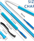 Size chart of Pro Grade Four Piece Dryer Vent Cleaning Kit with flexible hose, lint brush, crevice tool, universal adapters.