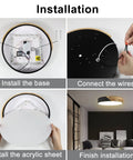 Installing Wood Round Flush Mount Ceiling Light 12 Inch 24W Not Dimmable Natural White 4500K LED Fixture For Kitchen Hallway