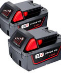 Heavy Duty 5000MAh Replacement Battery For Milwaukee M18 18V Cordless Power Tools Two Pack showing two 5.0Ah lithium ion batteries.